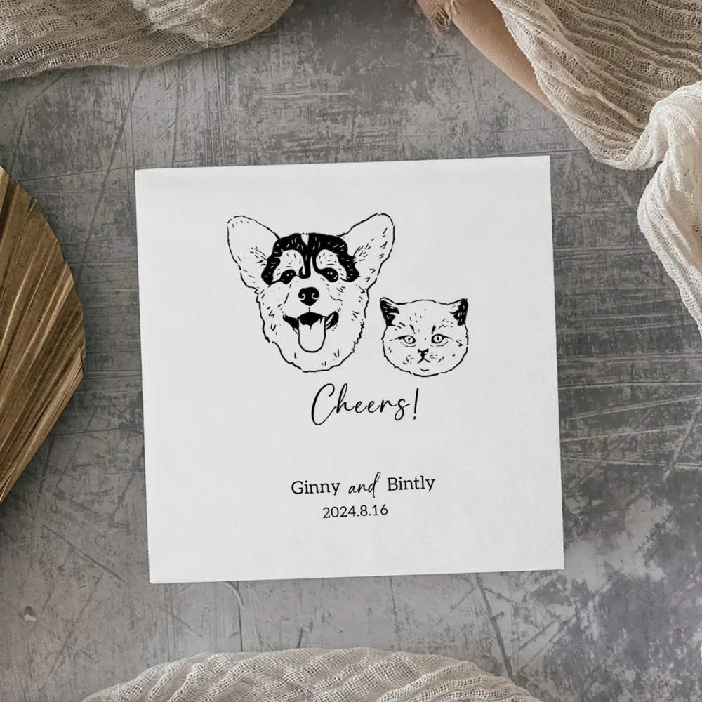 80 pcs Custom Wedding Napkins from Photo with Face|Personalized Napkins with Pet or Couple Face