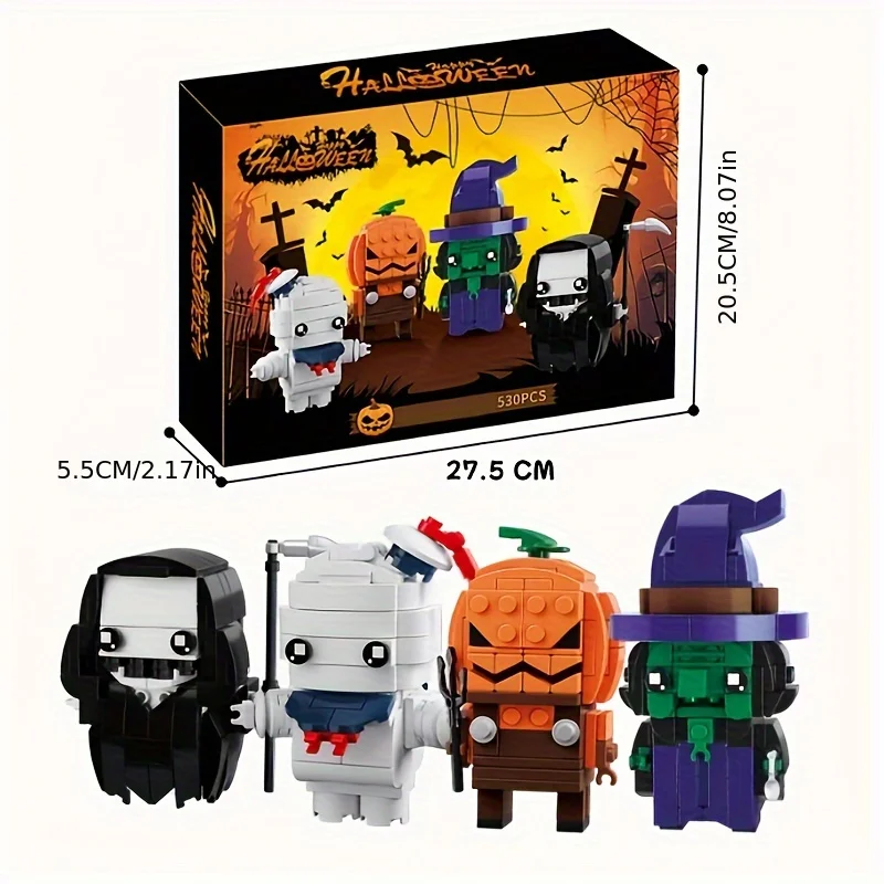 

530PCS MOC Halloween series building block monster 4-piece set game brick toy color boxed holiday gift