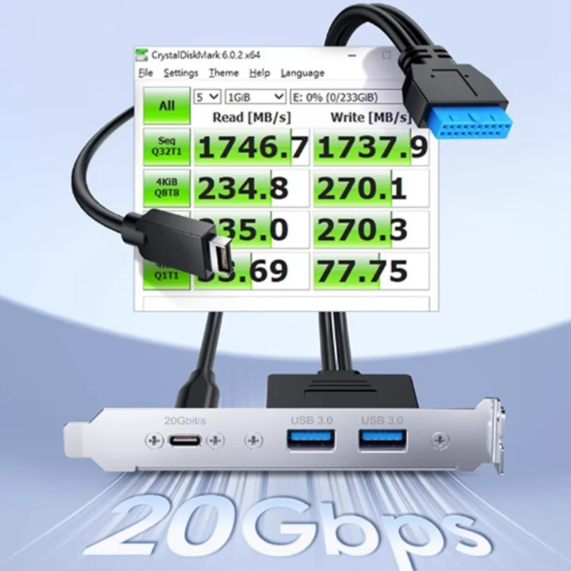 USB-C and USB to USB3.2 Type-E Key-A 20-Pin and 19-Pin 2 USB3.0 Female Connectors with PCIe Bracket[G-AD-ETC2A-20G]