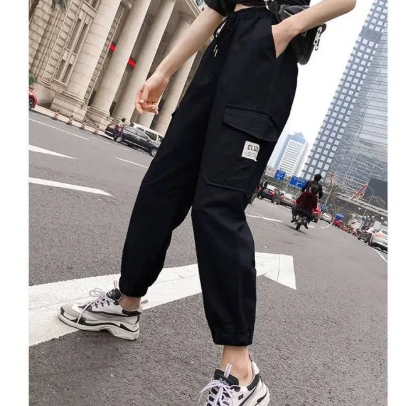 Women's Clothing Elastic High Waisted Pockets Printing Geometric Letter Bloomers Cargo Trousers Spring Autumn Commuter Pants