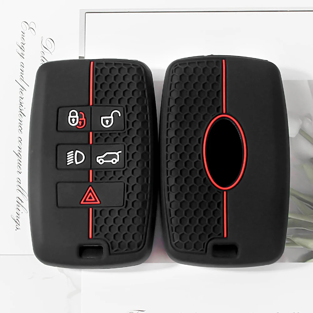 KEYYOU For Land Rover Discovery 4 Freelander 2 Range Rover Evoque 2018 2017 2016 Silicone 5 Button Car Key Case Protector
