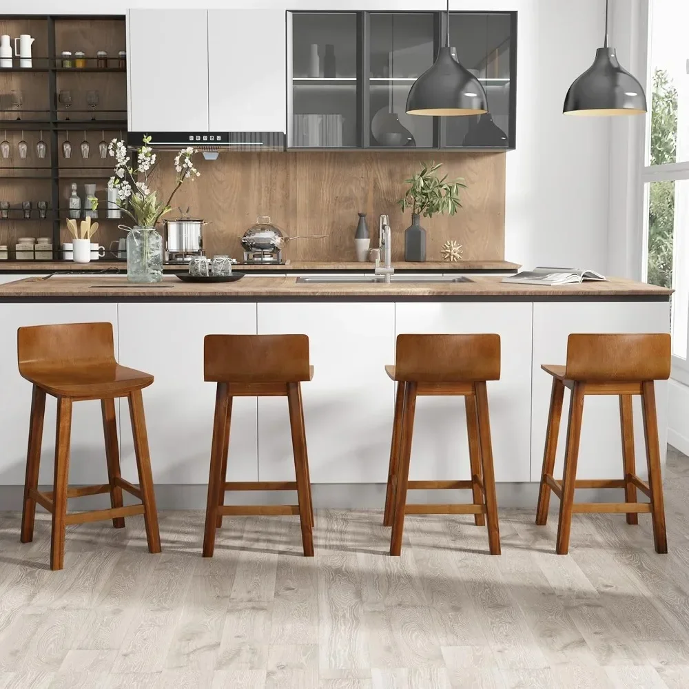 Café Chairs, 24.5" Bar Stools Set of 4, Counter Height Bar Stools Back & Footrest, Farmhouse Armless Wood Barstools for Kitchen.