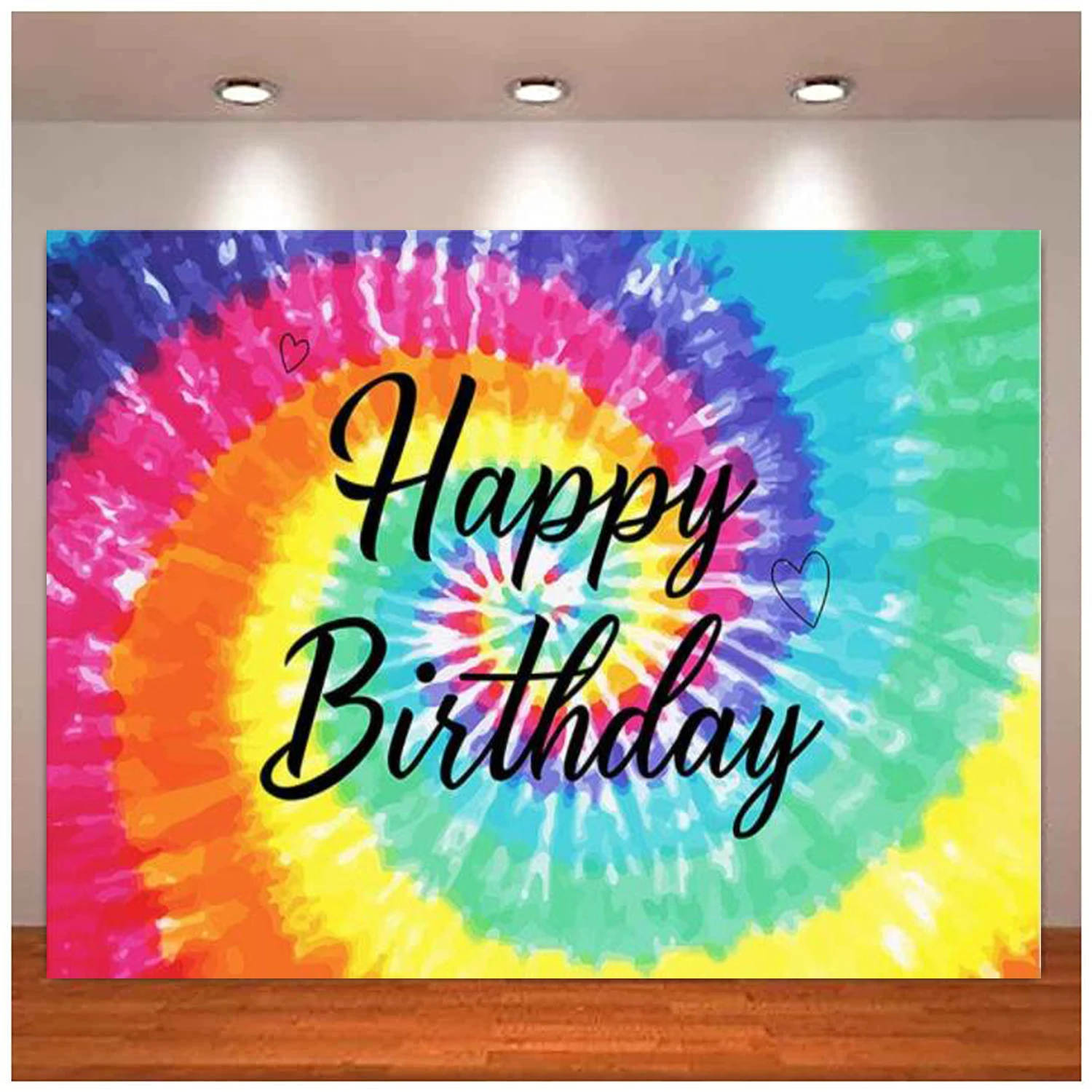 

Tie Dye Happy Birthday Party Backdrop Colorful Paint Peace Love Rainbow Photo Background Hippie Groovy Cake Table Decorations