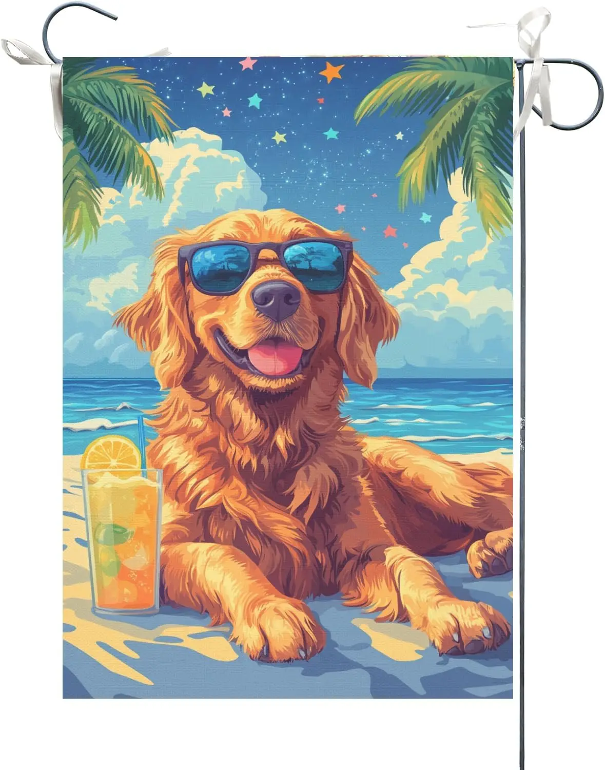 Golden Retriever Garden Flag Summer Beach Garden Flag 12x18 Vertical Double Sided for Outside, Small Funny Burlap Linen Yard LLE