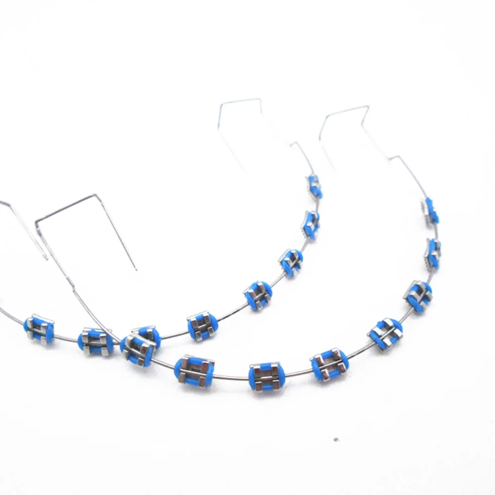 1 pair Colorful Temporary Tooth Decoration Dental Decorations with Metal Wires Orthodontic Ligature Ties Fake Brackets Braces