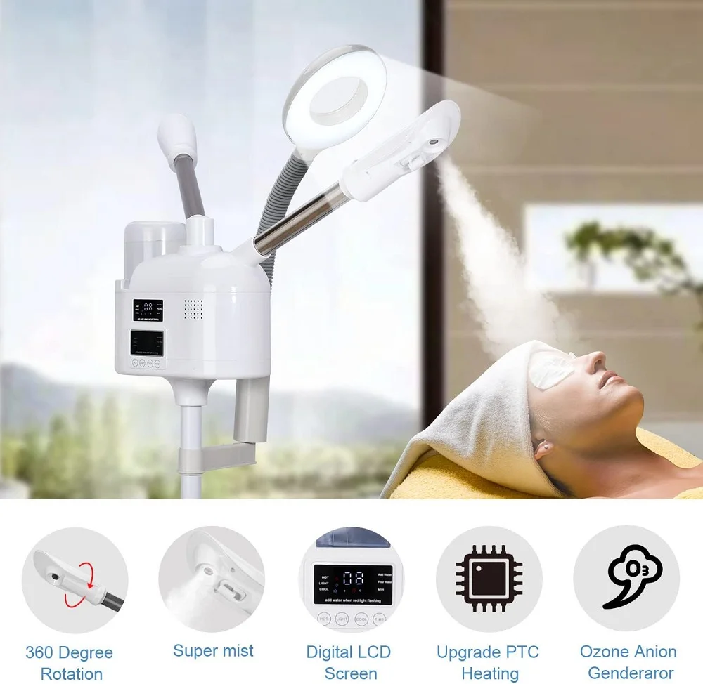 SW Salon Spa nanosteamer 3-in-1 Face ionic ozonevaporizer facial steamer with magnifying light high frequency