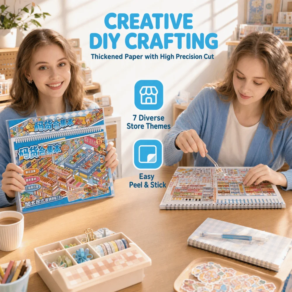 New Shop Theme Miniature Scene Sticker PET Die-cut 7 Scenes 3D Mni Cabin Stickers Large Size Scene Sticker Book Gift Giving