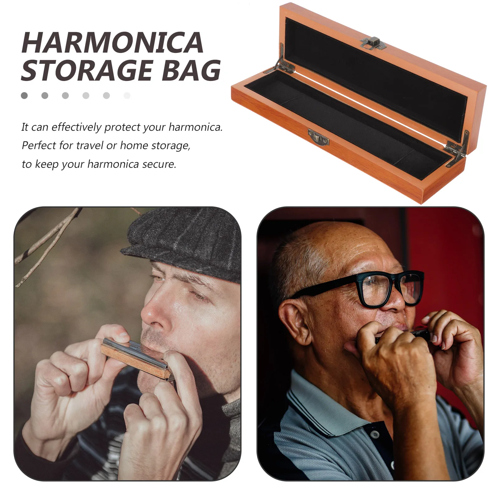 

24 Hole Harmonica Bag Durable Wood Material Protection Against Scratches Shocks Sunlight Dust Compact Lightweight Portable