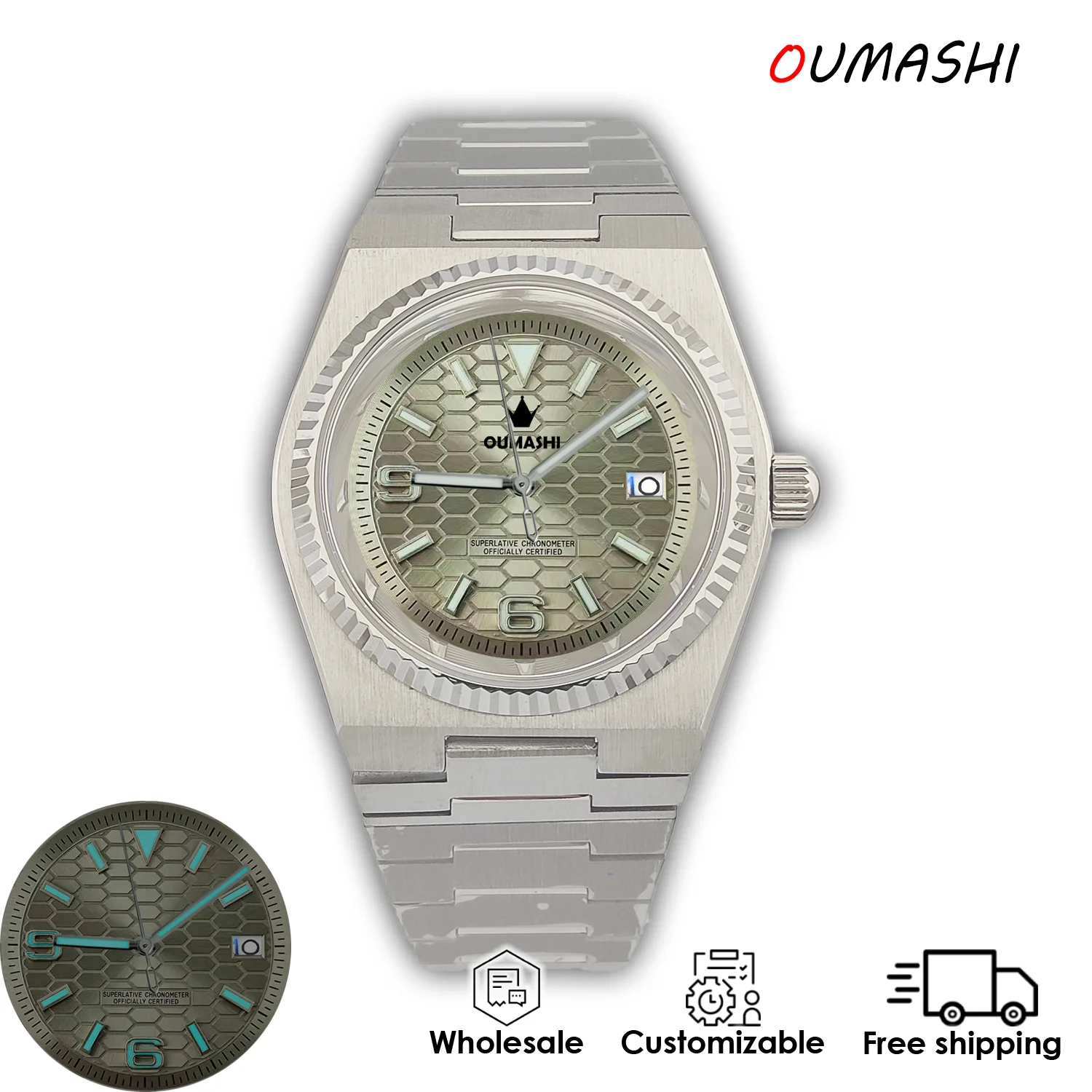 ساعة رجالية فاخرة 40 ملم NH35 حركة ميكانيكية أوتوماتيكية أزرق جليدي مضيء زجاج الياقوت ساعة مخصصة للرجال