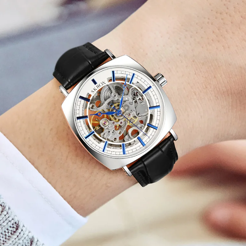 SKROX Square Skeleton Automatic Movement Elegant Man AAA Watch Mechanical Male Wrist Watches Original High-End Luxury Clockwork