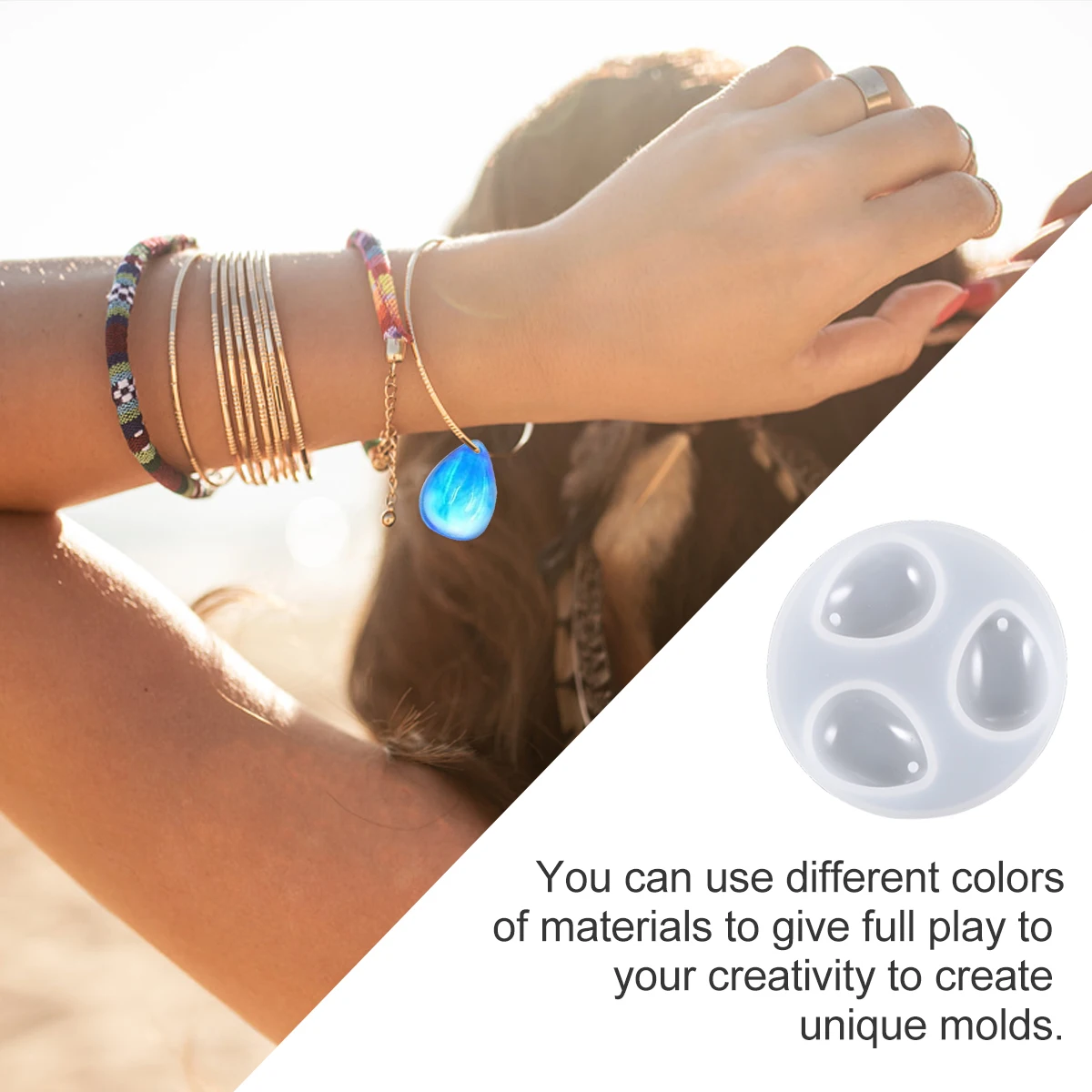 

4 Pcs Crystal Epoxy Mold DIY Perforated Charm Jewelry Pendant Making Silicone Time White Mould