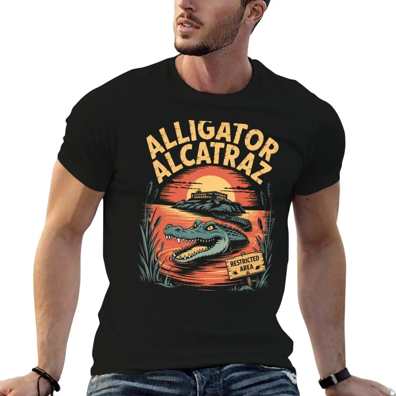 

man t shirts t cotton men for Alcatraz men T-Shirt dark casual 100% funny shirts humor t shirt Alligator