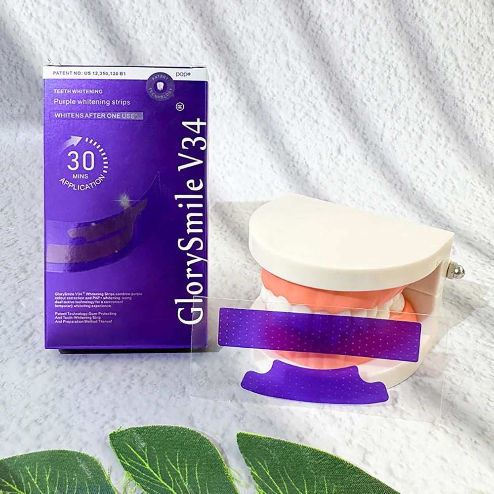 14 Pairs Purple Dental Strips V34 Teeth Whitening Strips Teeth Cleaning Whitening Patches Tools Oral Hygiene Care Stickers