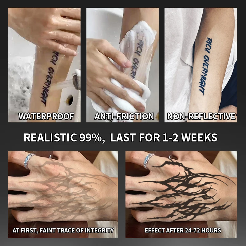 1Pc Dark and Cool Waterproof Temporary Tattoo Stickers, Long-lasting Waterproof for One to Two Weeks, Fake Tattoo for Arm, Leg.