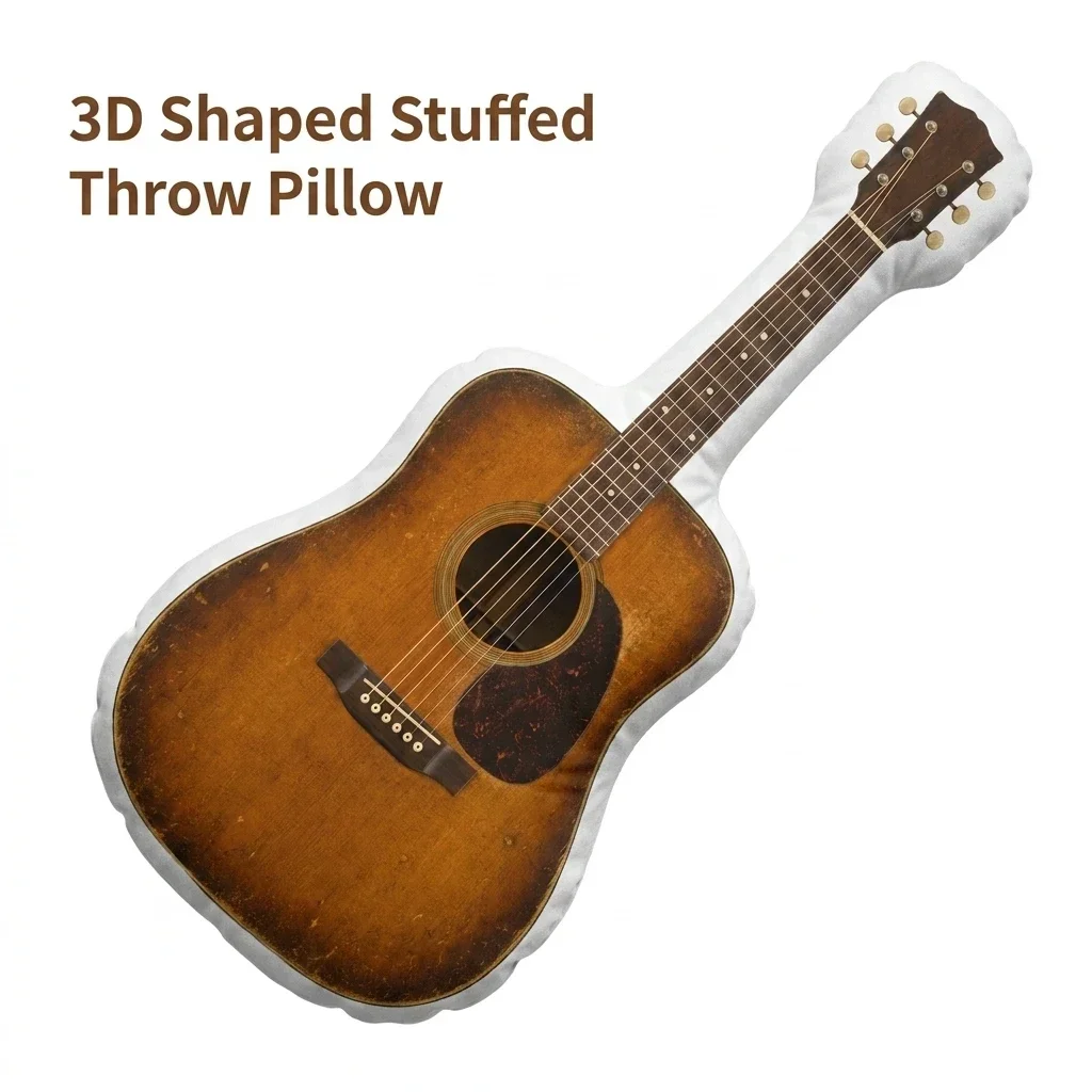 Acoustic Guitar Music Instrument Vintage Folk Stringed Musical Plush Pillow Cushion Stuffed Throw Pillow Home Decor Gift Sofa