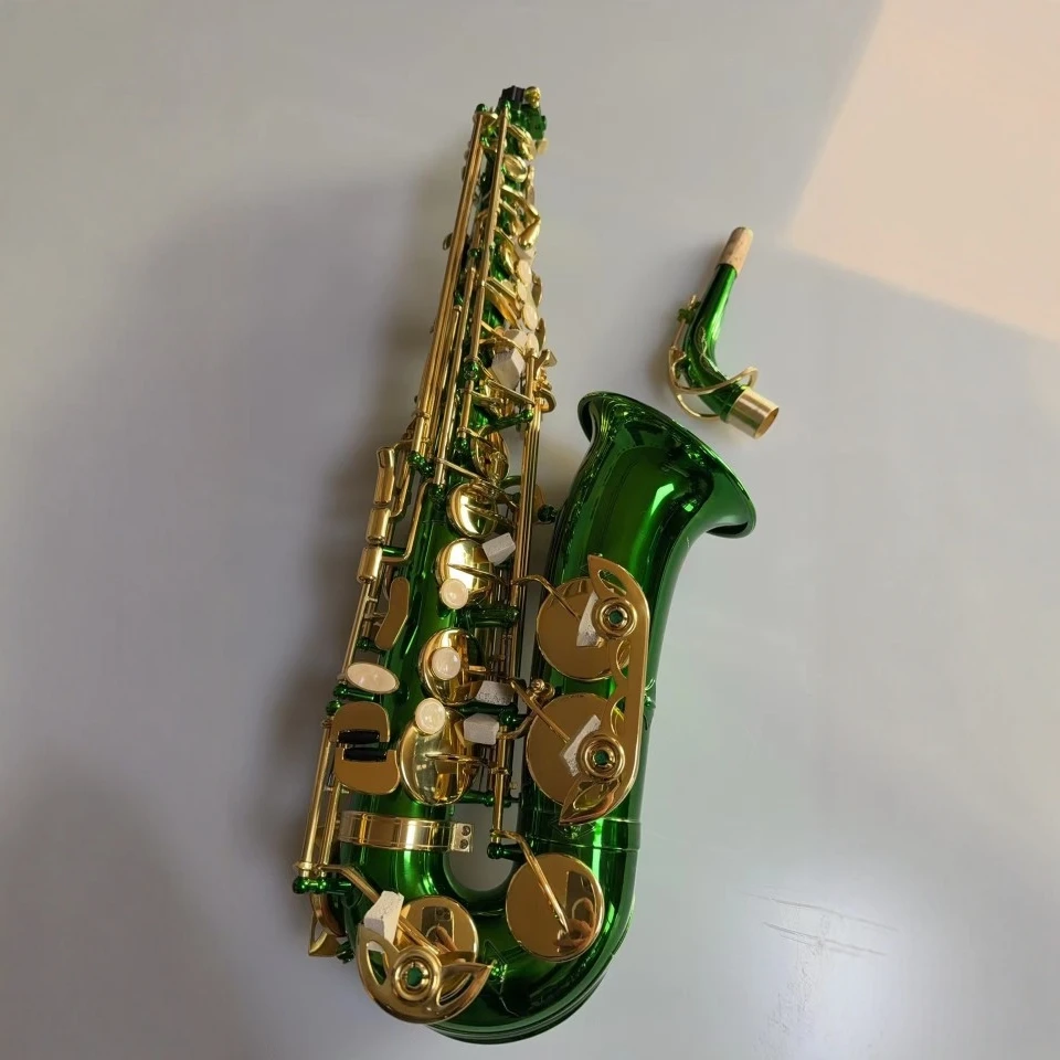 

Прямые продажи с фабрики, электронный плоский альт-саксофон с синим лаком, яркий латунный резной инструмент для обучения тону Eb