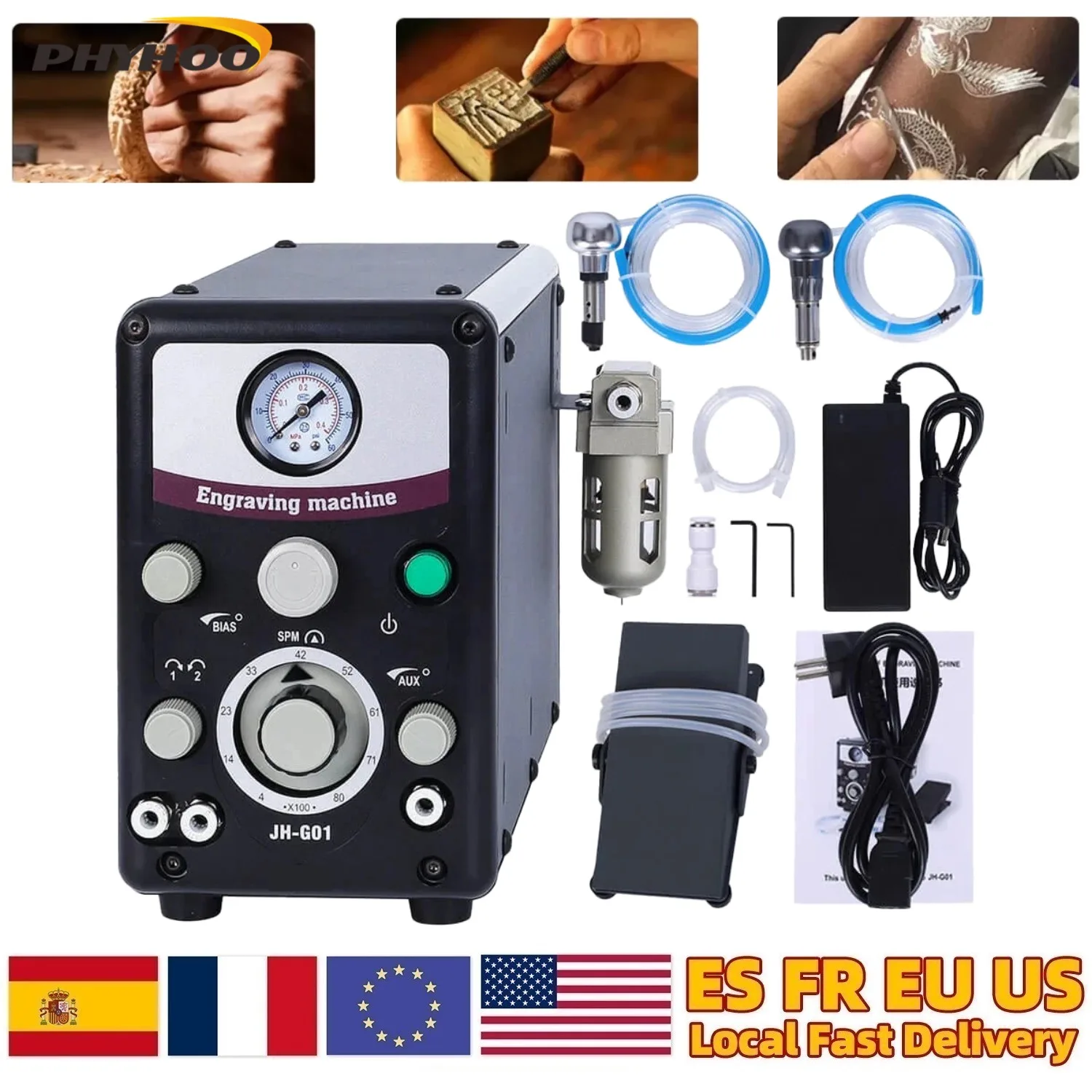 Pneumatic Engraver Air Engraving Machine Jewelry Tool 110V/220V GraverMax Quick Setup Hand Engraving & Stone Setting Tools