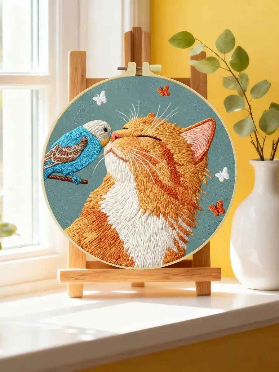 1 Stück 20X20CM/15X15CM 7,87/6,3 Zoll Katzen-Stickerei-Starter-Kit DIY-Kit DIY-Stickerei-Set Handarbeiten Heimdekoration Nadelkunst – Detail 6