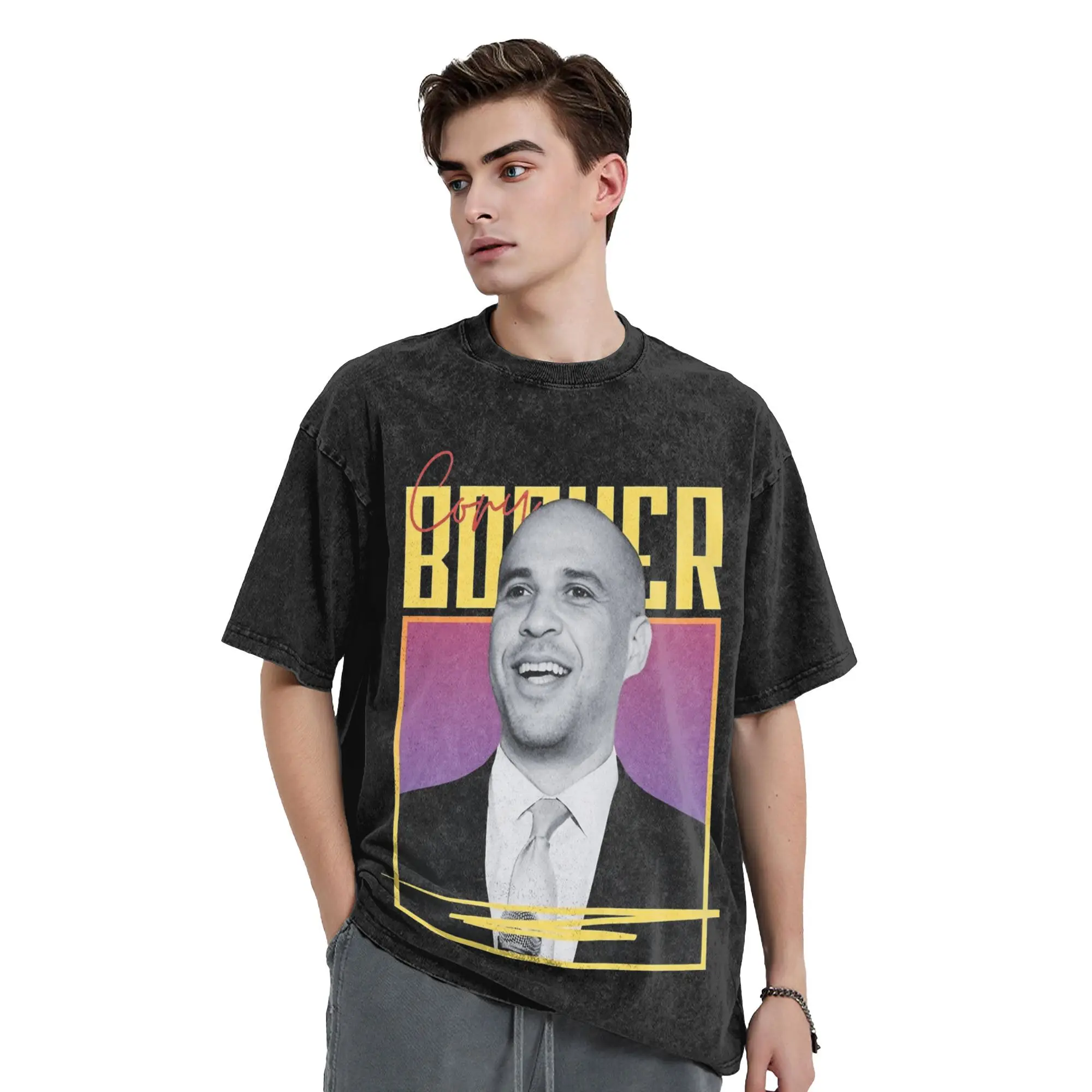 

Промытые футболки Cory Booker, новинка в стиле хип-хоп, уличная футболка в стиле Харадзюку, хлопковые топы с графическим принтом, футболки для мужчин и женщин