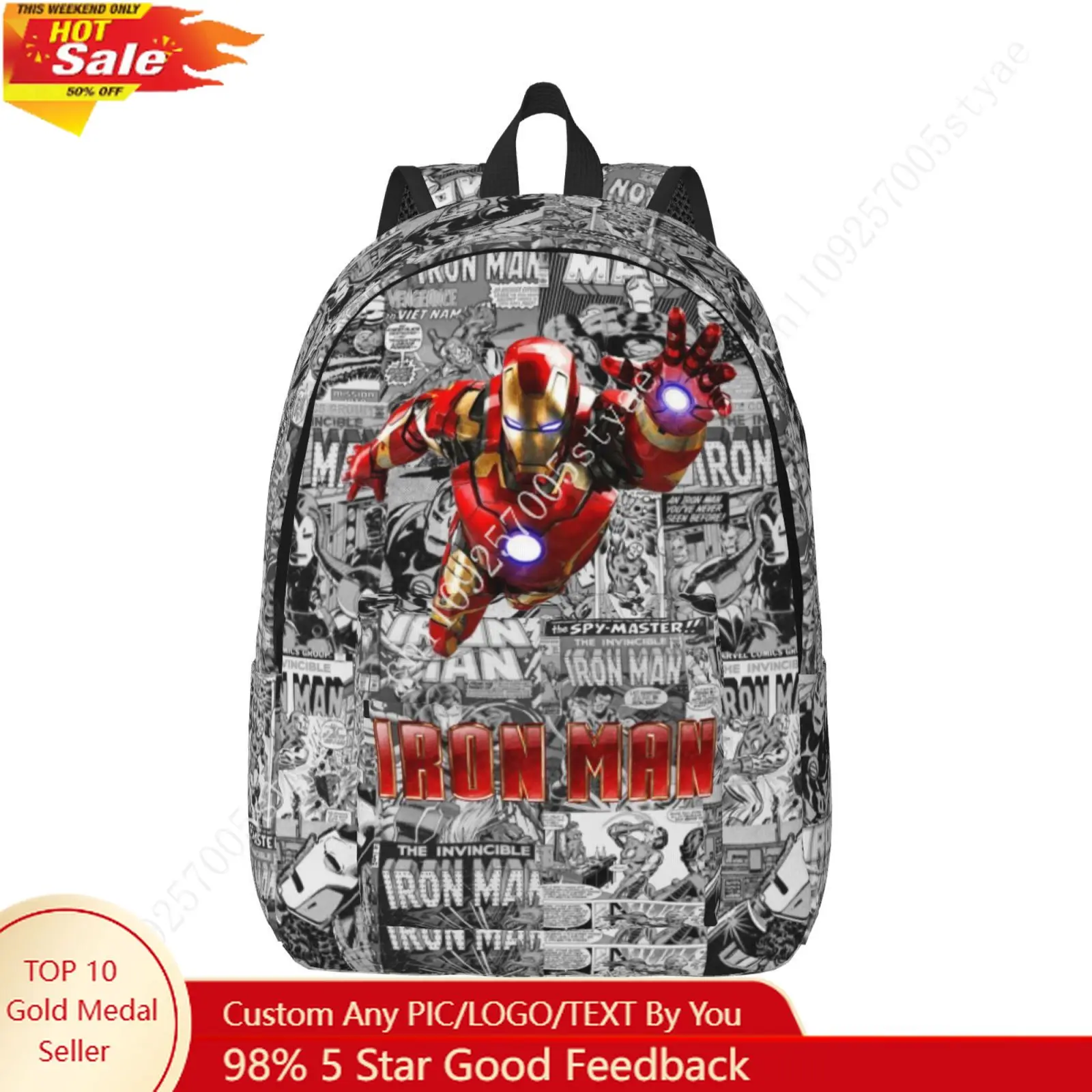 

Marvel Iron Man Tony Stark Custom Canvas Lightweight Backpack Fashion Durable Student Men Women Business Daypack