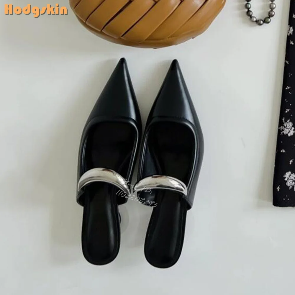 

Metal Decor Slippers Sexy Black Pointed Toe Shallow Square Heel Sandals Women Summer Outerwear Dress Casual Mules Shoes 2025