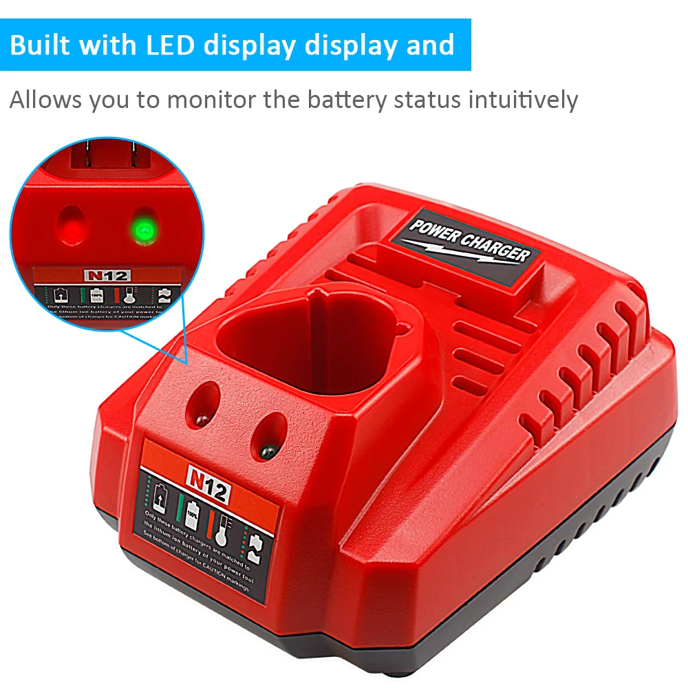 Imagem -04 - Carregador é Adequado para Milwaukee 48592401 10.8v 12v Adaptador de Bateria de Lítio Eua ue uk au Plug M12
