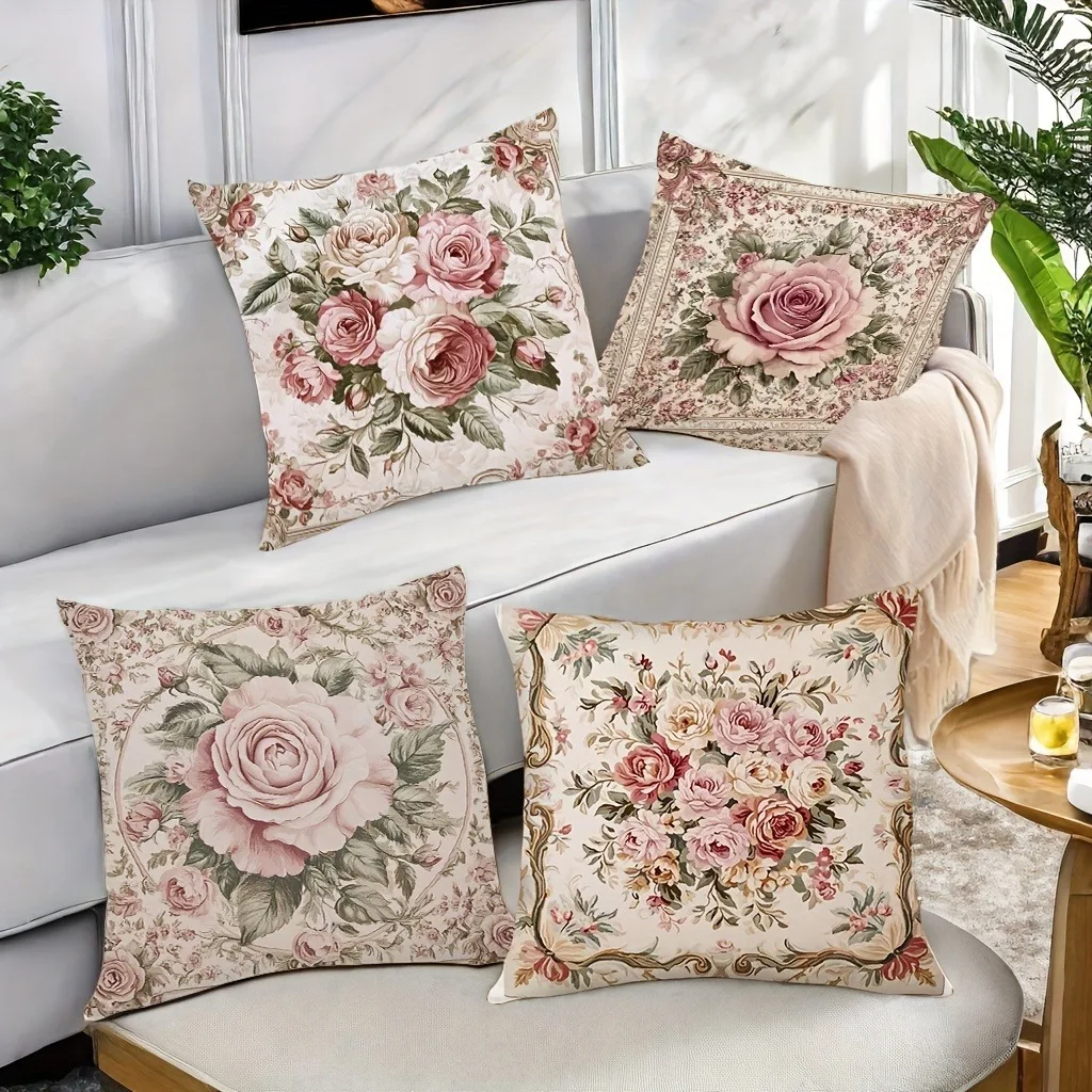 Blumen-Kissenbezug, geeignet für Wohnzimmer-Sofa, tägliche Feiertags-Heimdekoration, weicher und bequemer bedruckter Kissenbezug