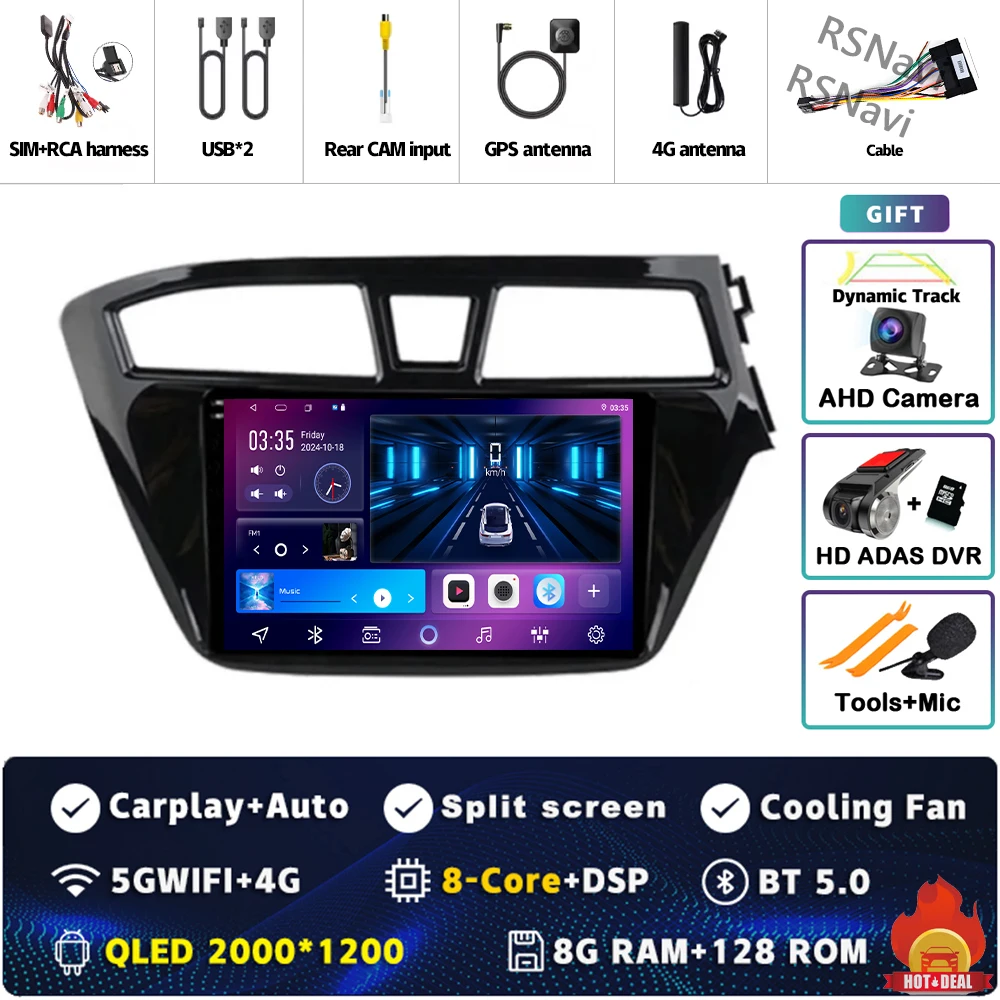 Android 15 wifi + 4G Carplay AUTO Autoradio Voor Hyundai I20 RHD 2015 2016 2017 2018 Navigatie GPS Video speler Stereo Multimedia