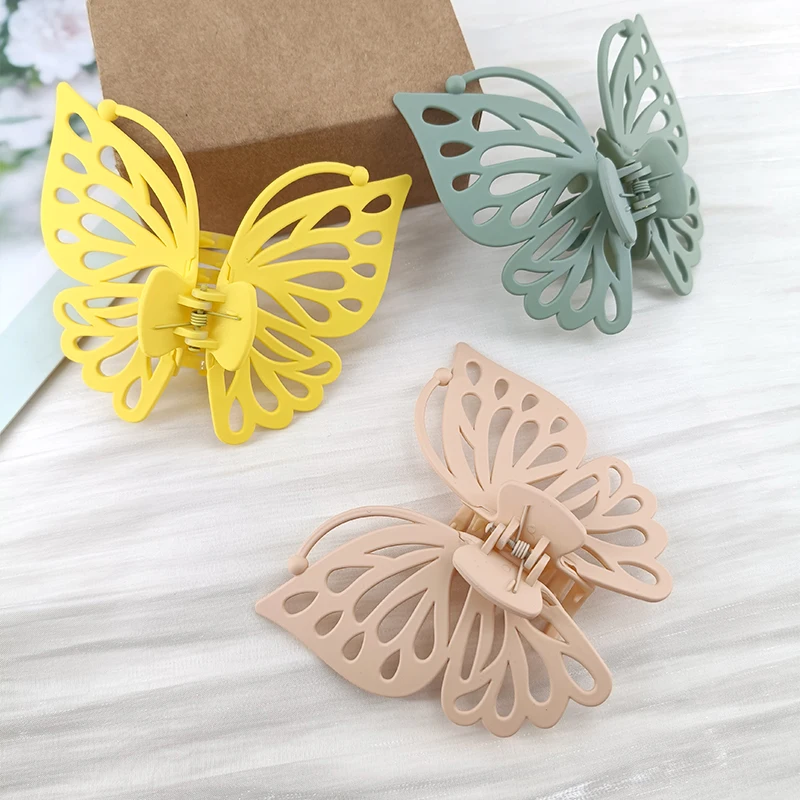 Sweet Women Girl Young Fashion Gift Back Head Clip Hairpin Candy Color 9cm Single Layer Hollow Wing Antennae Butterfly Hair Claw