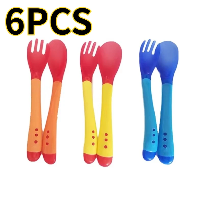 6PCS Baby Temperature Sensing Spoon Fork Set for Newborn Children Safety Solid Feeding Anti Scald Spoons Feeder Utensils