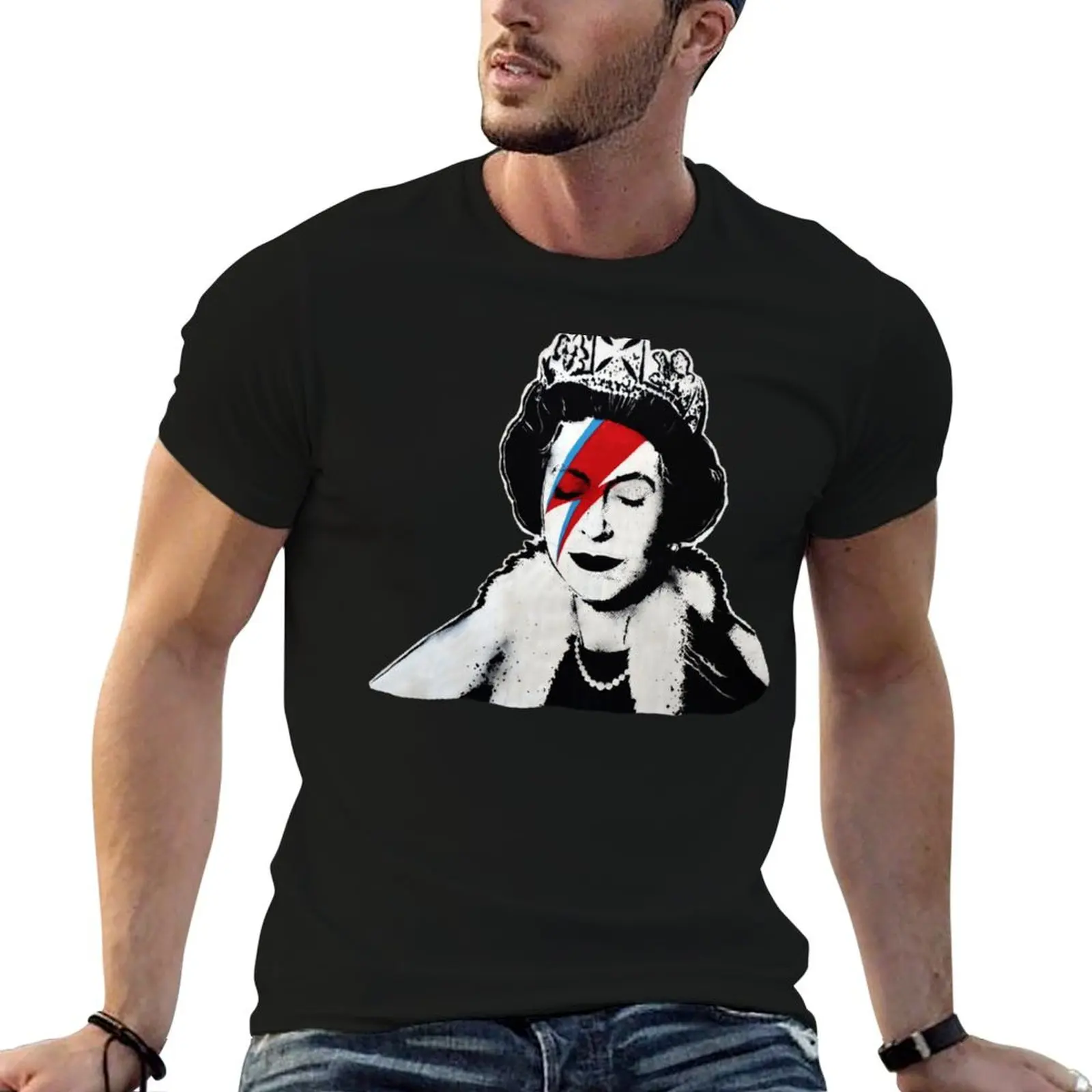 Banksy UK England Queen Elisabeth rockband face makeup original HD T-Shirt Dry Fit Athletic Short Sleeve Shirt