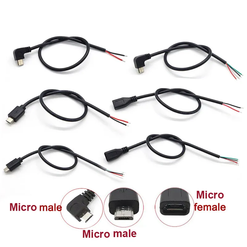 

5pcs 0.3M Micro USB Power Cable Male Plug Female Jack Charging Connector Cord 2 Pin 4 Pin DIY USB Extension Wire