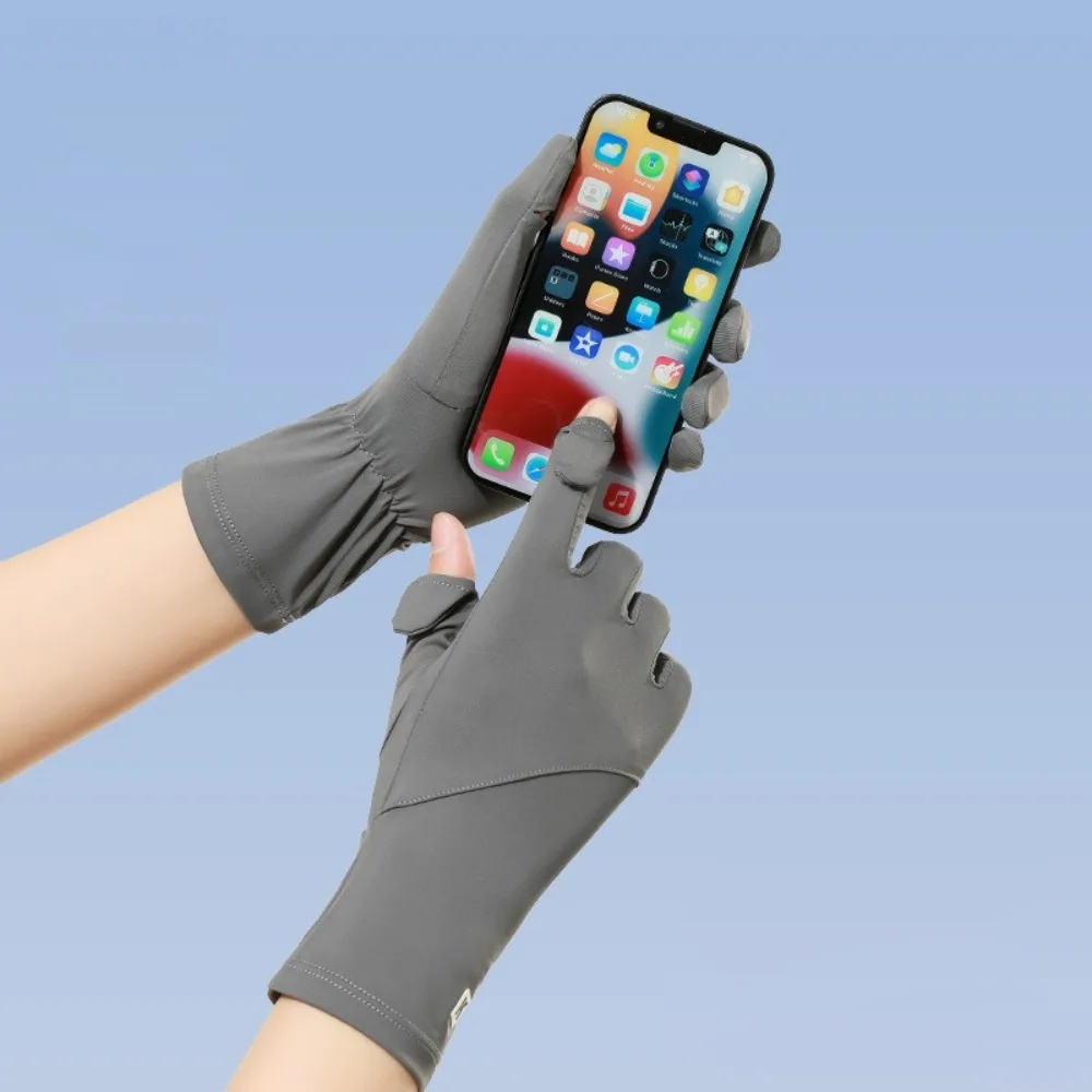 Перчатки из ледяного шелка с сенсорным экраном, высокоэластичные анти-УФ-перчатки для вождения, дышащие нескользящие солнцезащитные перчатки для езды на велосипеде