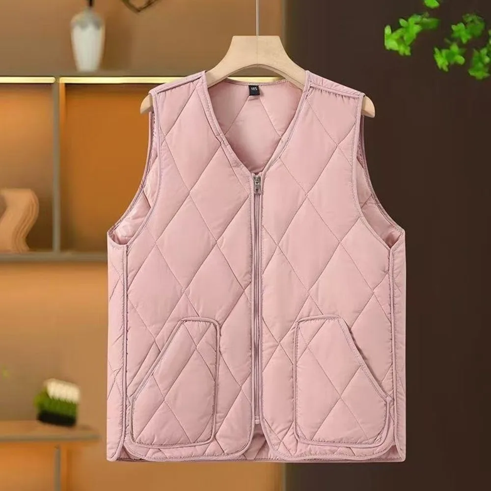 Fashion Zipper Closure Women's Vest Warm Cotton Fill Sleeveless Cotton Vest Plus Size Loose Waistcoat Autumn Winter