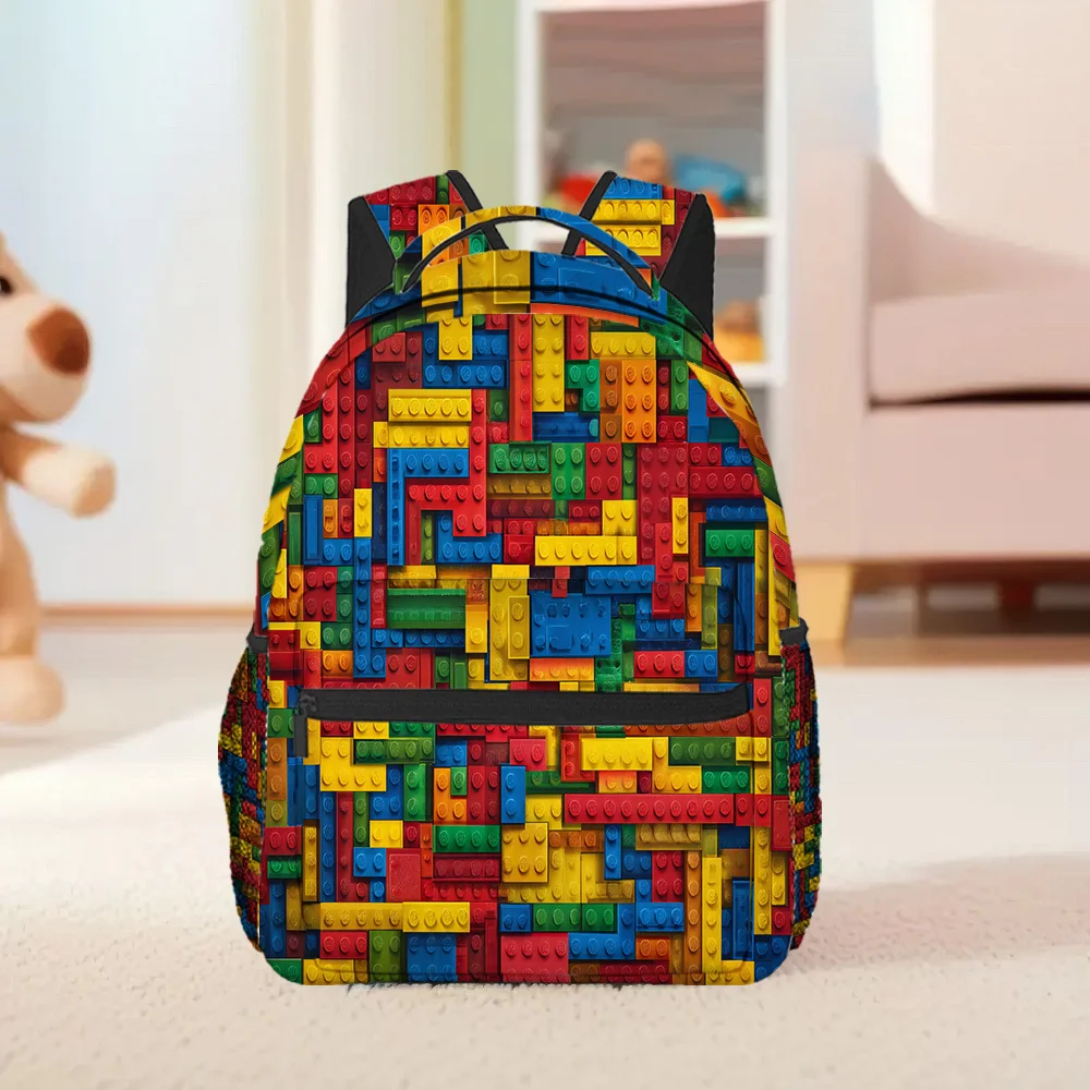 Colorful Blocks Backpack Lightweight Durable Fabric with Zipper Closure Trendy Lively Print for School Work and Weekend