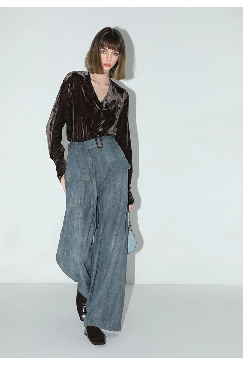 Luxury Style Silk Velvet Women's Shirt Long Sleeve V-neck Long Sleeve Simple and Fashionable Urban Clothing Shiny and Lustrous