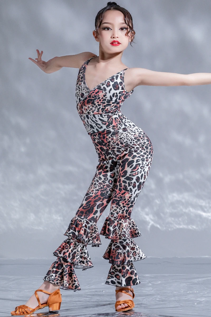 Rumba Leopard Latin Dance Dress Girls Competition Chacha Tango Salsa Latin Dance Stage Dress Show girl Latin Dance Skirt Child