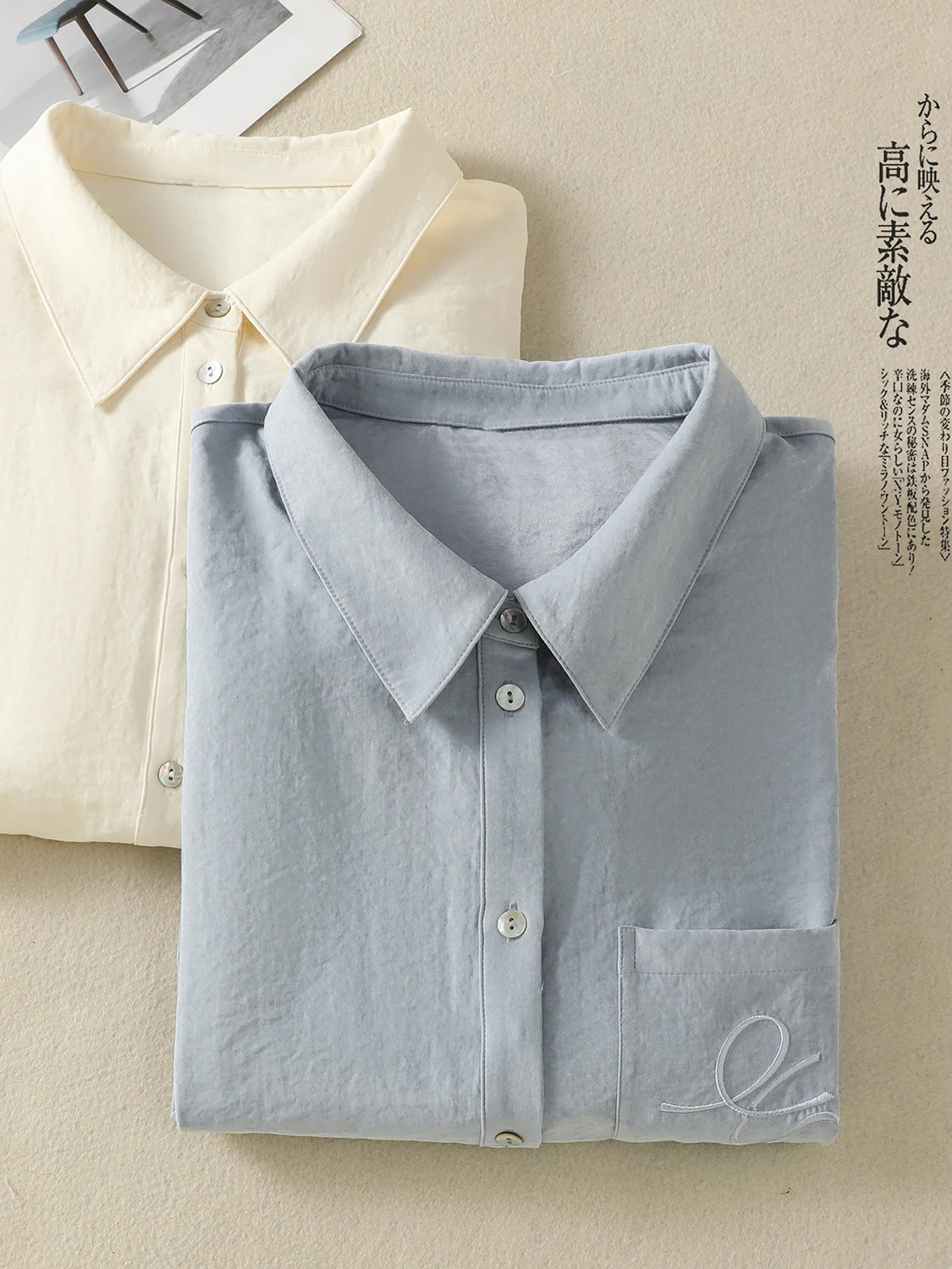 Ele Long Sve geborduurde irt damesjas met losse pasvorm en kraag Herfstseizoen Comfortabele ademende top met knopen