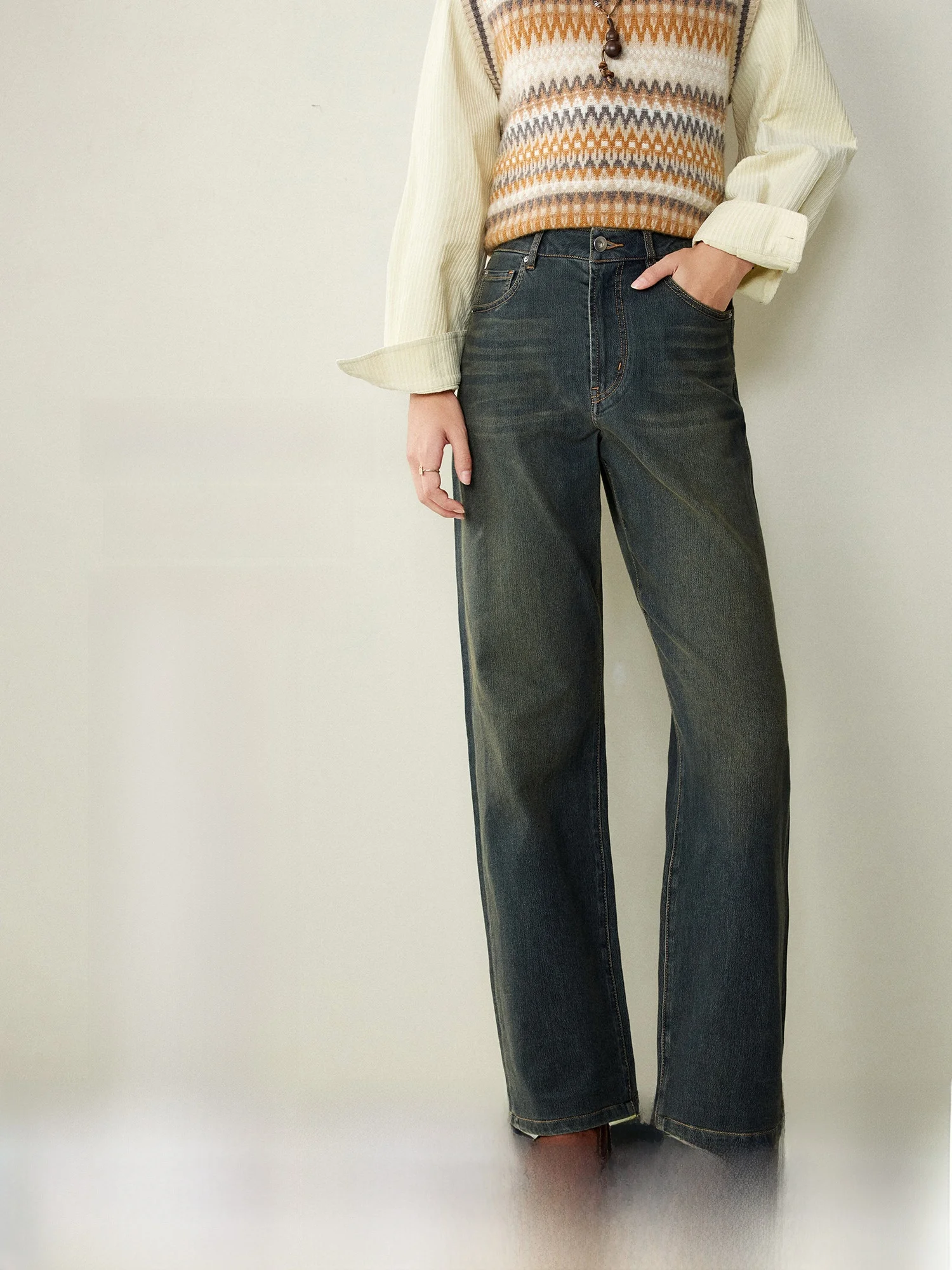 

Джинсы Naguagu винтажные прямые, зауженные, из длинноволокнистого хлопка и триацетата, модель Proportion, в стиле ретро, американский стиль