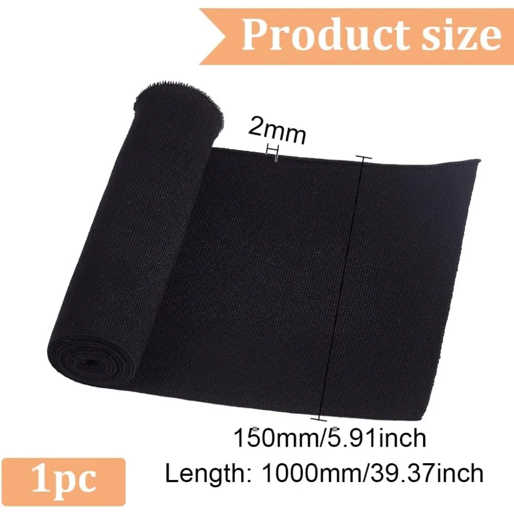 Rib Cuff Fabric 39x6inch Stretch Fine Ribbing Knit Fabric Black Elastic Knit Material for Waistband Neckband Cuffs Jacket