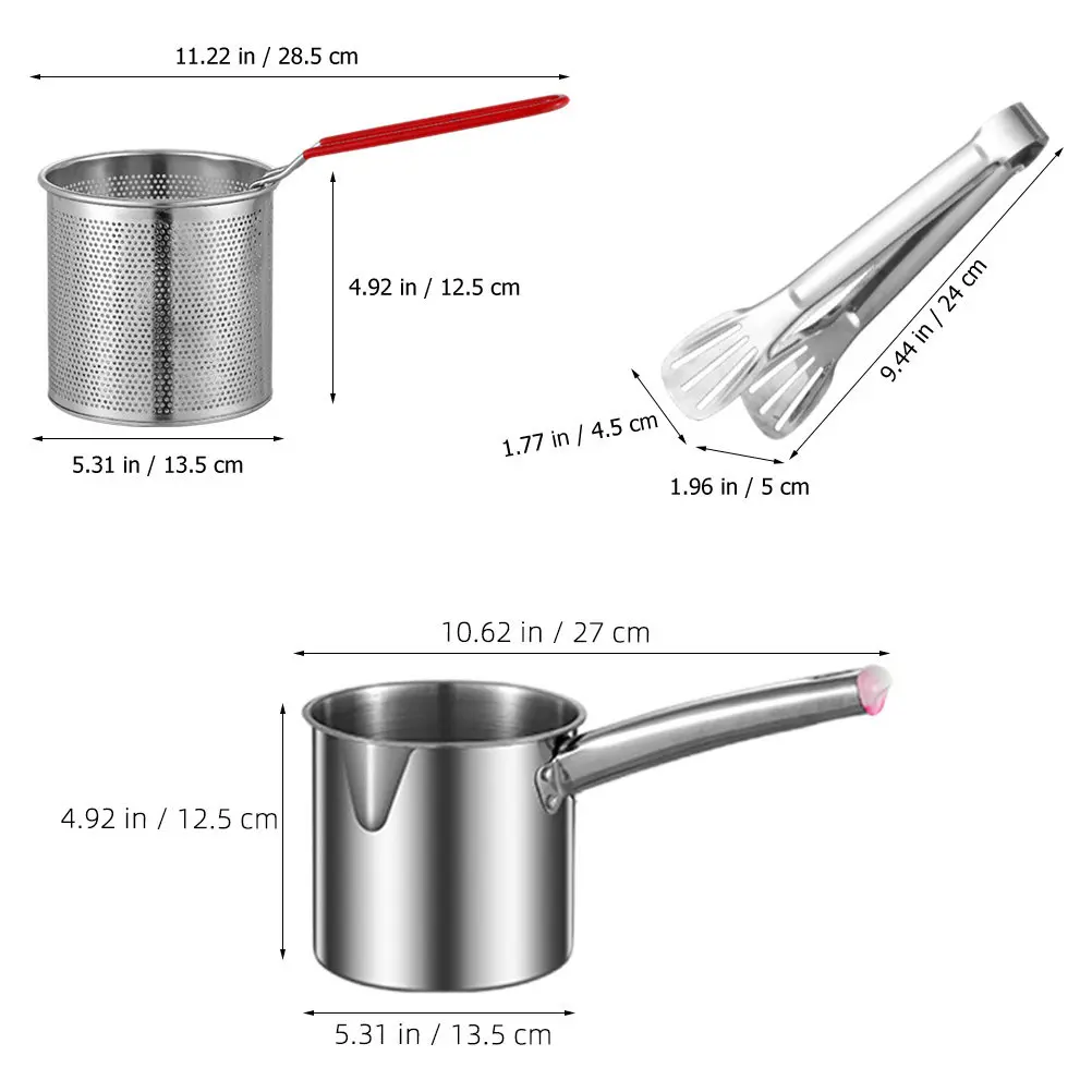 1Set Household Fryer Stainless Steel Deep Frying Pot Small Fry Pan Metal Fryer Pot for Soup Stewing Boiling and Frying Chicken - view 5