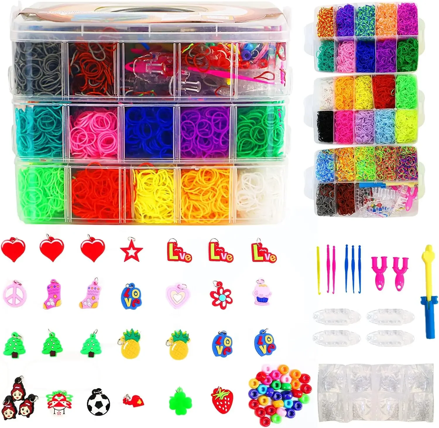 Loom Bands Kit for Kids 15000+ PCS Rubber Bands Set Elastic Bracelet Making Set DIY Elastic Bands Bracelet Luxurious Loom Bands