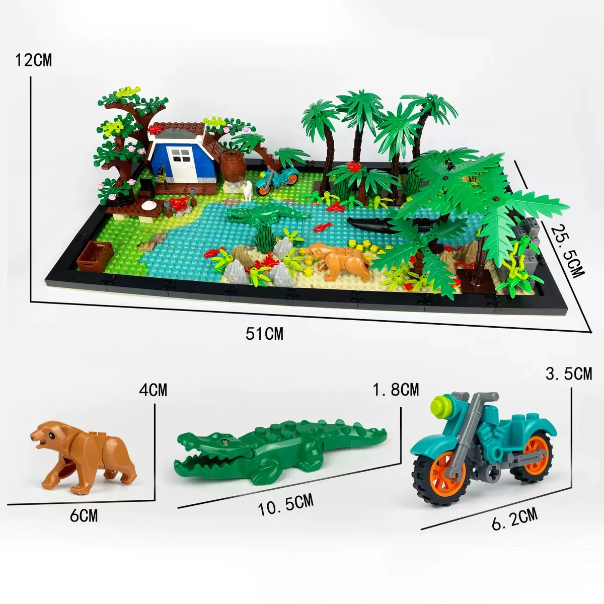 

MOC Parts Building Blocks Rainforest Jurassic Dinosaurs Animal Green Grass Jungle Bush Flower Tree Plants Ocean Brick Toys Boy