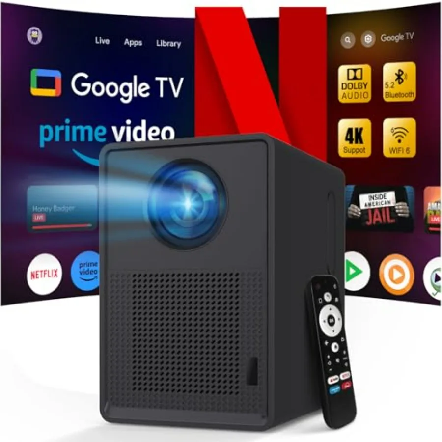 

4K Smart-проектор с Wi-Fi и Bluetooth для использования в помещении и на улице: неограниченный доступ к приложениям для потокового вещания, яркость 1200 ANSI люмен