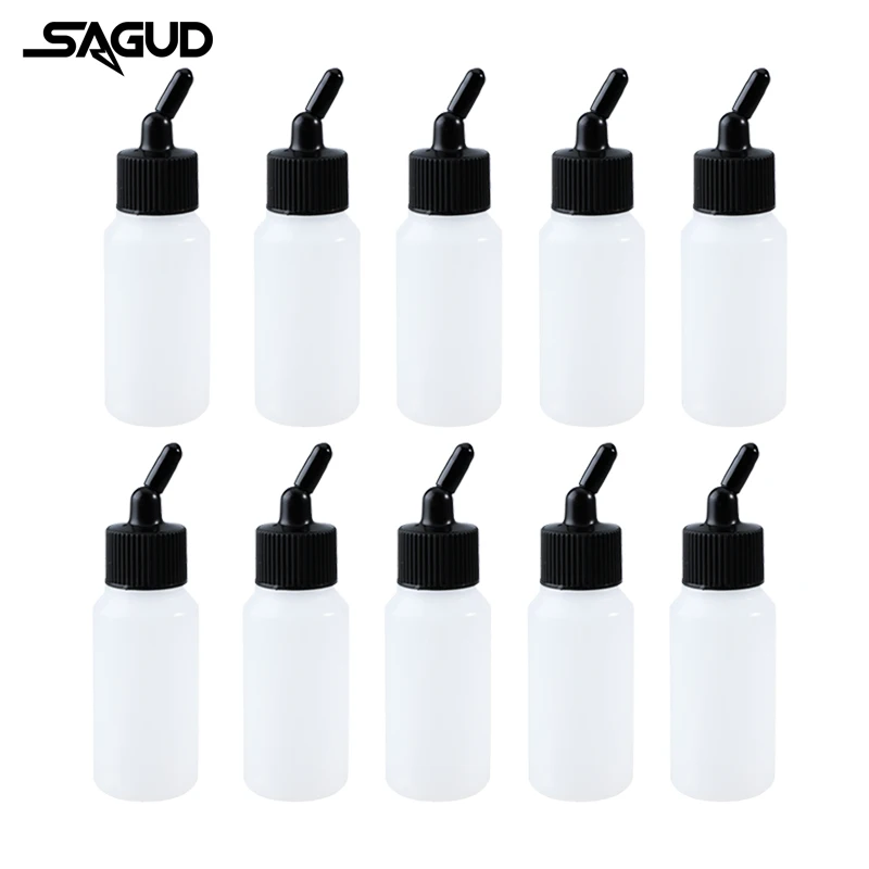 

SAGUD Airbrush Empty Plastic Jar Bottles Pack of 10PCS SD-06P(SD-P-3010) with 30° Angle Adaptor Lid Fits Siphon Feed Airbrushes