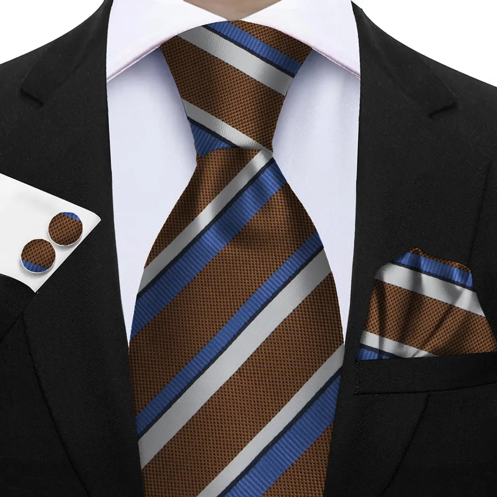 Ties For Men Fashion Sage Green Men Tie Set Striped Necktie Handchief Cufflinks 3 Pcs Business Wedding Suit Accessories Gift