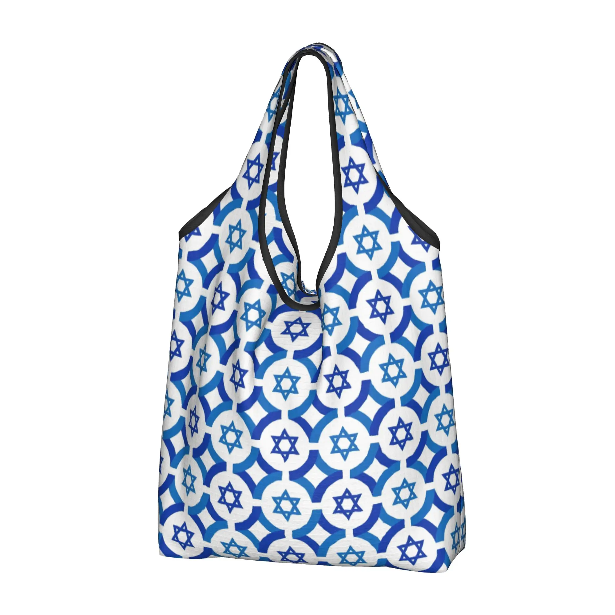 Israel Stripe Flag Groceries Shopping Bag Funny Shopper Tote Shoulder Bags Large Capacity Portable Jewish Handbag