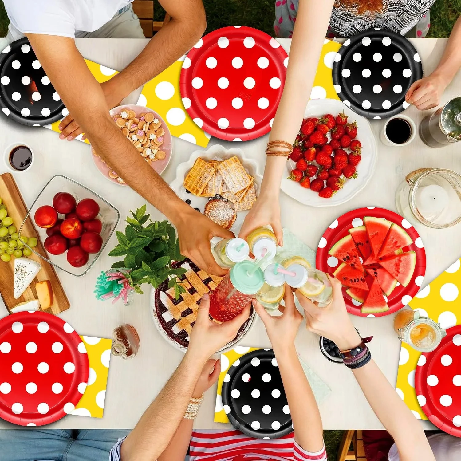 20 stücke Dot Themen Party Einweg Pappteller Seidenpapier Tasse Tischdecke Banner Geburtstag Veranstaltungsort Dekoration Urlaub Dekoration – Detail 2