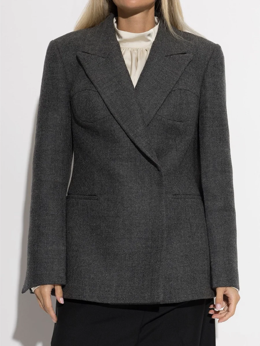 Women's Winter 2026 Suit Jacket – Lapel, Paneled Design, Casual Slim-Fit, Y2K-Inspired, Versatile Fashionable Outerwear/Coat bra