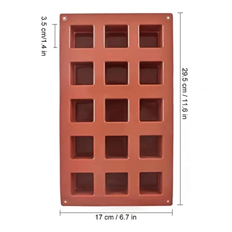 15 تجاويف 1.4 ih مربع قالب من السيليكون قالب مكعب لصنع حلوى الشوكولاتة كعكة آيس كيوب صينية الكمأة حزمة من 2